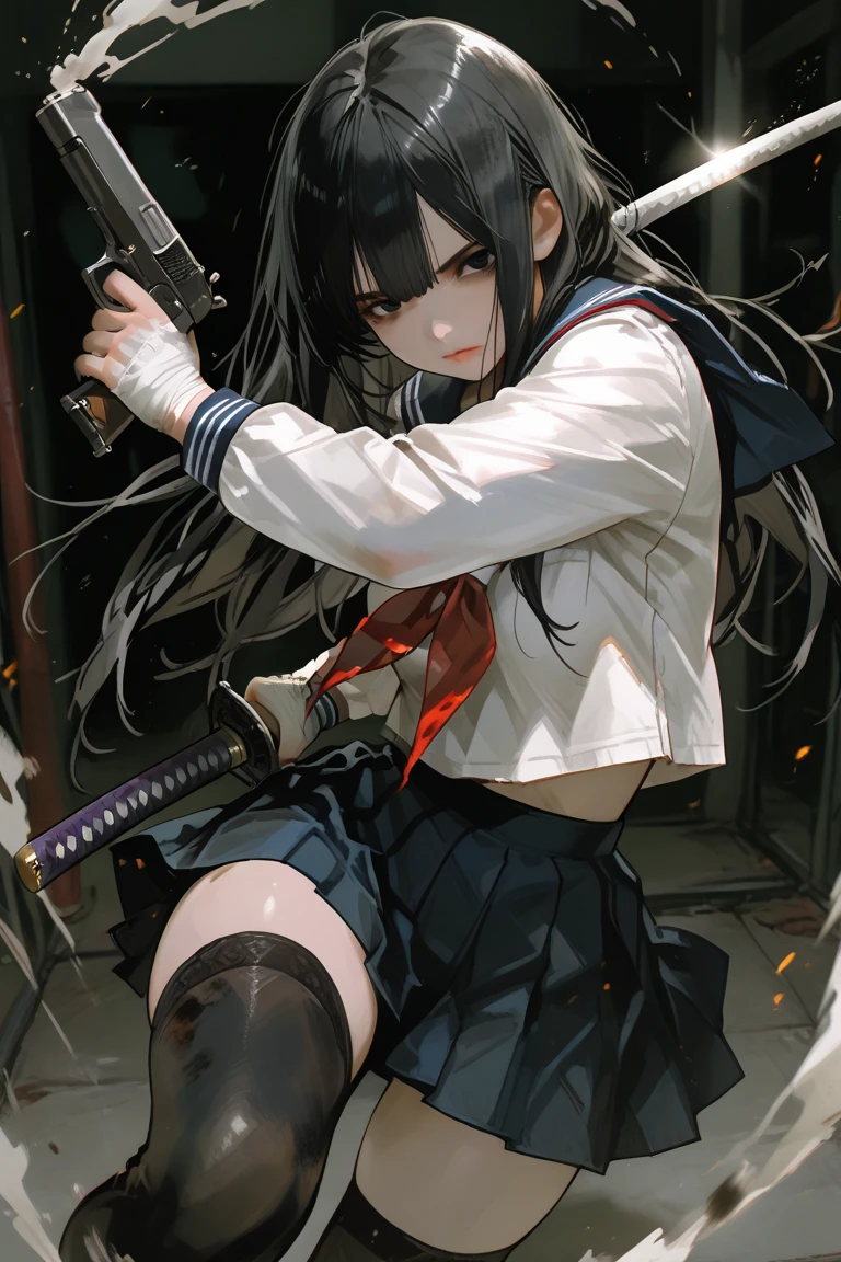 (Official art、Best Quality、Unity 8k Wallpapers、32K、 masterpiece、ultra-detailliert、High resolution,Perfect Anatomy:1.3),(natural soft light:1.2),Detailed beautiful face and eyes,cowboy shot,(focus 1woman,solo),18-year-old beauty、japanes, master of success:1.5、black hair,long hair,blunt bangs,black eyes,tearful:1.5,(smaller head:1.4, ideal ratio body proportions:1.5,skinny:1.2,t small breasts:1.2,sweat:1.3),(School uniform:1.3、shortsleeves、a sailor suit、pleated mini skirt、Fighting Gloves:1.5)、lost the battle,((lying:1.3,spread legs:1.5、red bruise from being beaten:1.3)),Loafer shoes、outside of house、on the road、