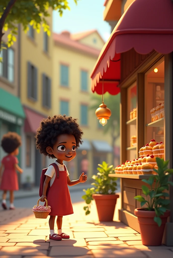A girl with a childish face, dark skin, braces on her teeth, dark brown eyes, who sells streaming screens.