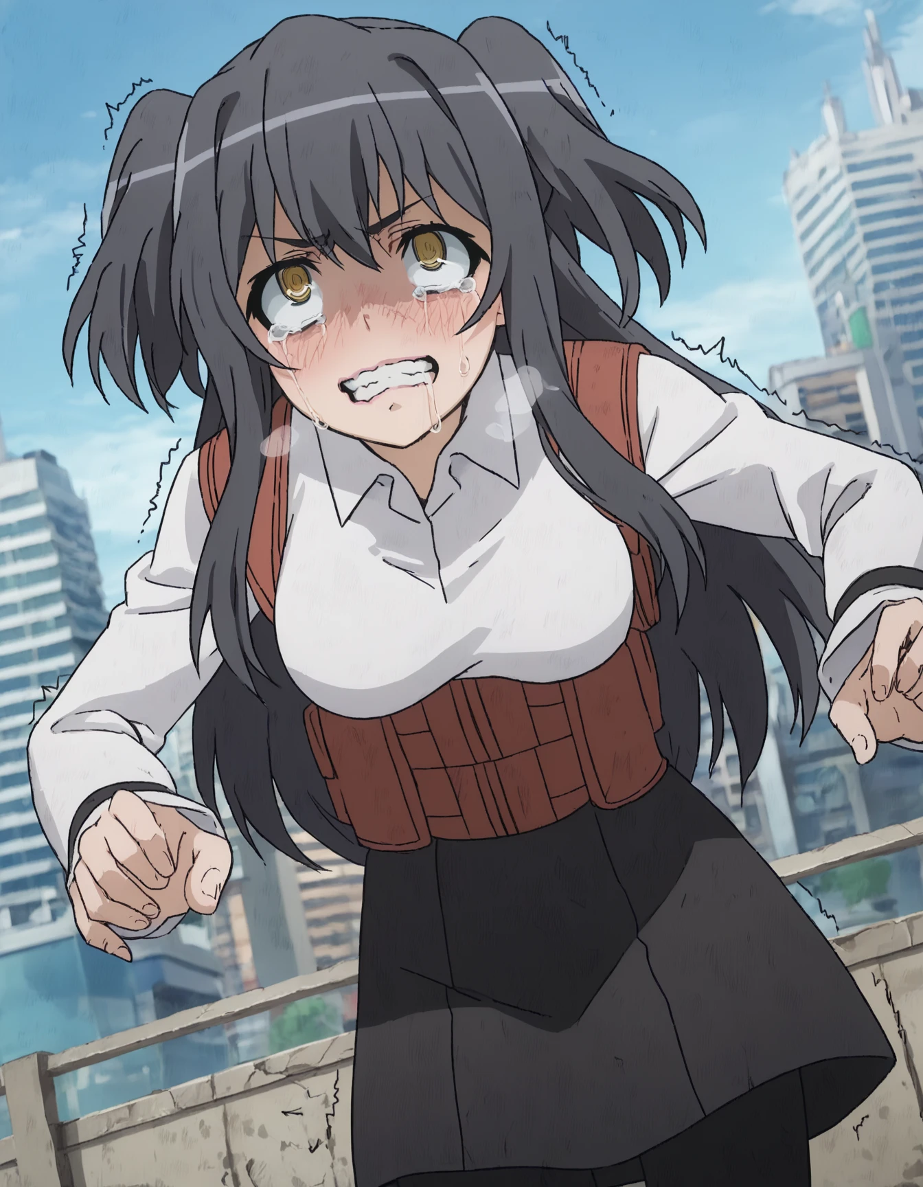 score_9, score_8_up, score_7_up, source_anime,
rakkoyumiya, <lora:rakko-yumiya-s3-ponyxl-lora-nochekaiser:1>,
rakko yumiya, long hair, black hair, two side up, yellow eyes, sidelocks,
skirt, shirt, long sleeves, white shirt, pantyhose, black skirt, black pantyhose, underbust,
outdoors, cityscape, smile,
looking at viewer, cowboy shot, dutch angle, solo,