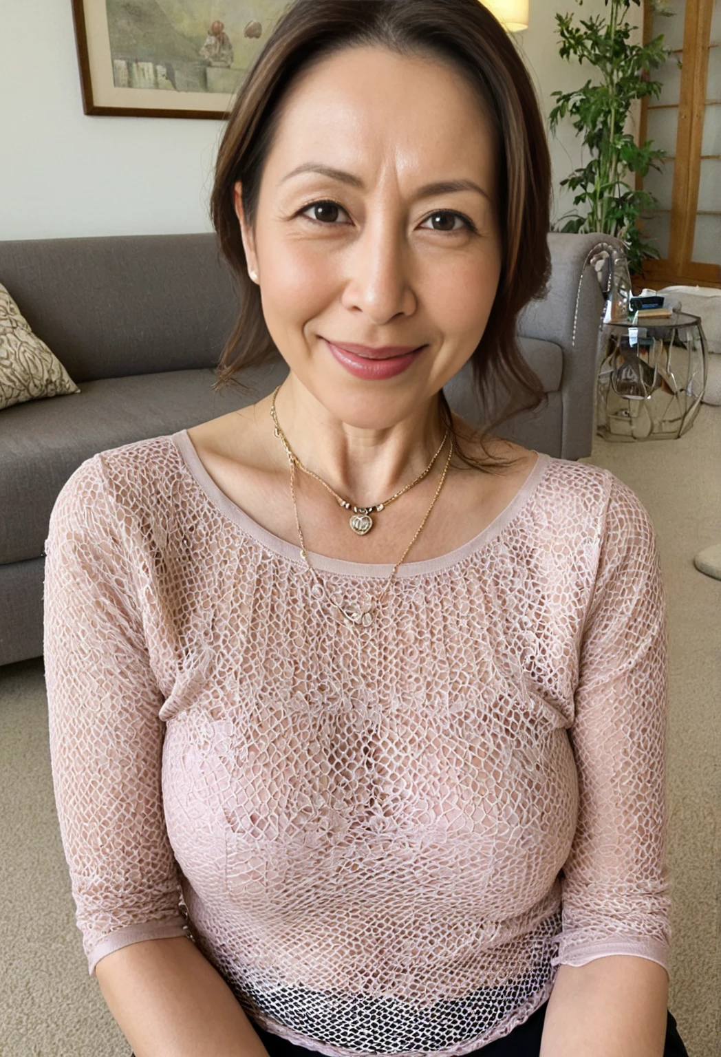 ((highest quality, 8K, masterpiece, portrait: 1.3)), (View audience), photorealism, sharp focus, alone, Japan's Moro Islamic Liberation Front, beauty,wavy hair, wrinkles around the eyes, to emphasize, ((big breasts:1.3))),,30 years old, curly, wrinkled eyes, (All nude:1.2),((looking at the viewer))
