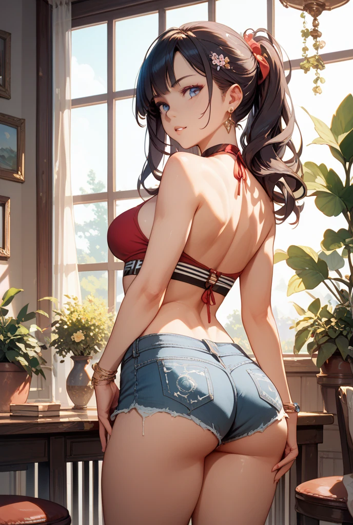 Highest quality、Elementary school student bra、Beige shorts、Cute appearance、Stretch your legs in the room、Armpit sweat、Grass、Ecstasy face,(Attractive person), (girl1), (Highly detailed face, profile) , (日本のgirl), Slightly round face, (Tan brown face:1.6), cute, Big eyes、2d,Highest quality,(masterpiece),(((Whole body image:1.8))),(((See yourself on screen from head to toe:1.6))),,(long hair:1.6),(bangs:1.6),((black hair,
red streaked hair:1.5)),(Healthy brown skin:1.8),((Denim Hot Pants:1.9)),Leather Belt,(Red Bikini:1.4),(back:1.8),Shining bare feet,barefoot,Beautiful brown eyes,(Attractive thighs:1.6),Sloppy body type,Sandy beach with sea view,Get drunk,Upward glance,cheeks are bright red,あざとcute,Sleeping face like an angel,A big smile,幸せそうなprofile,Close both eyes,Erotic look,Large drops of sweat all over the body,humid,Waistline、My Room、(Lie face down on the bench:1.6),(Angle shot from the side:1.2),Back view, Close your sexy legs,Sole、Heel,Ankle、Raise one leg