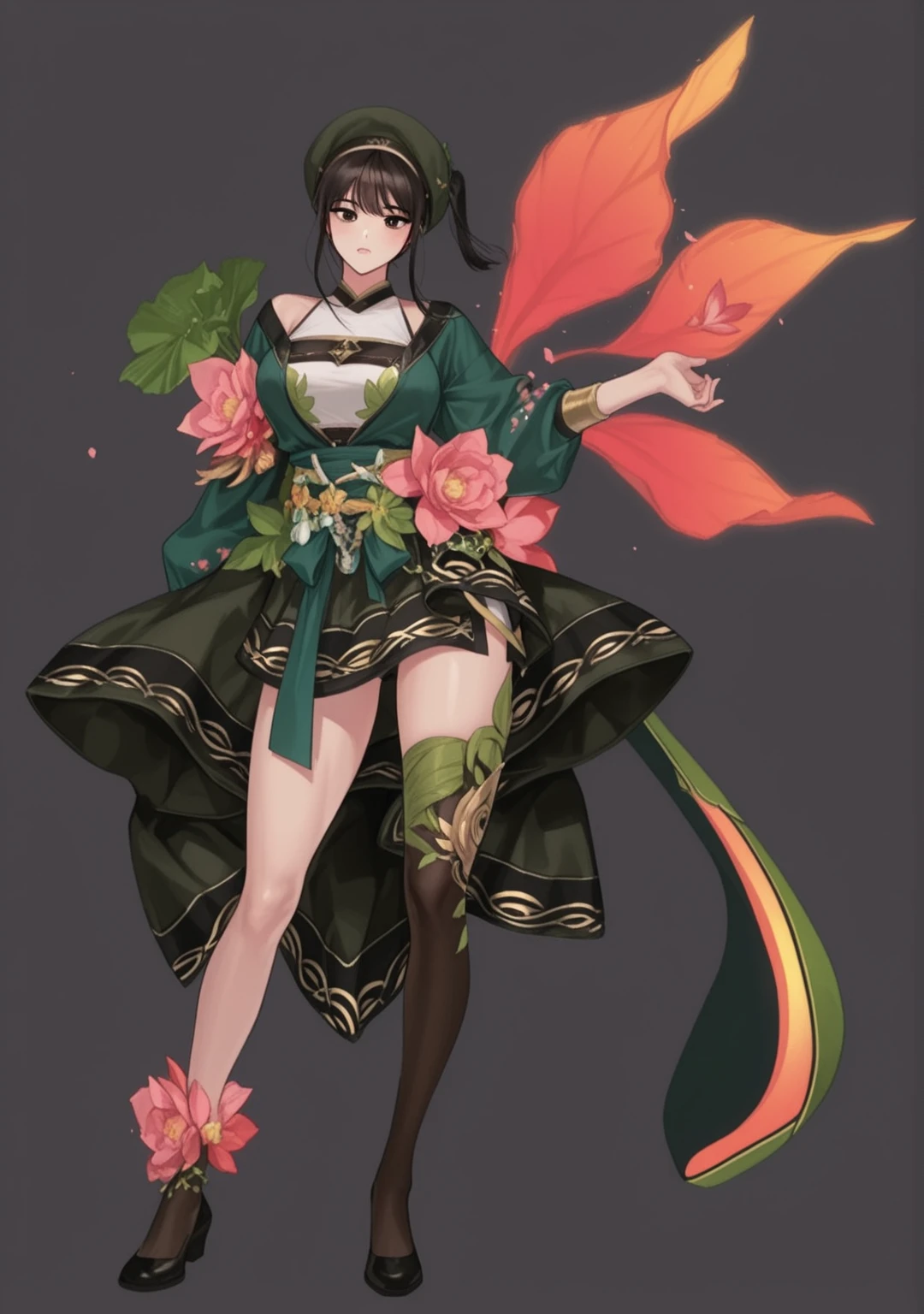 1 beautiful woman，A Necromancer，Green clothing，standing full-body，独奏，Clear facial features，Transparent background，(tmasterpiece，top Quority，best qualtiy，超高分辨率，Clear facial features，beautidful eyes，beauitful face)