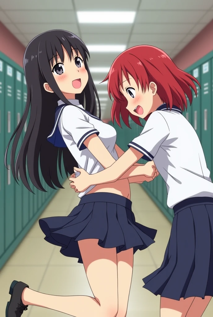 2 girls , Yukinoshita Yukino , Yuigahama Yui , waltz dance , school uniform,check skirt,((check skirt捲れる)),(white panties),(pink panties),