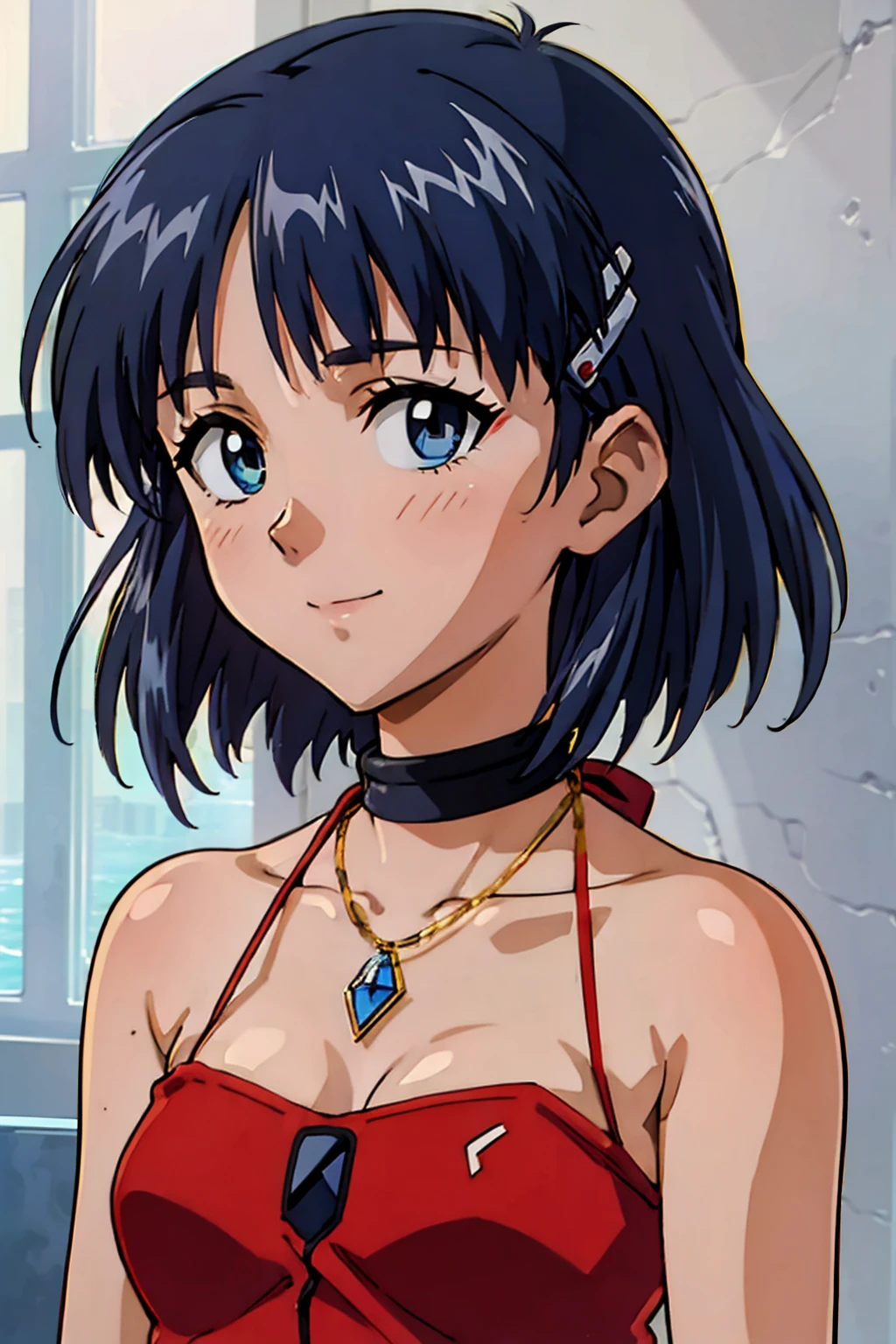 (Highest quality:1.3),(ultra-detailed:1.5),High resolution,extremely detailed CG,unity 8k wallpaper,Official Art,detailed,super detailed skin,Perfect Anatomy,beautiful detailed eyes,(アニメのスクリーンshot:1.1),Very delicate and beautiful,90s Anime,90s Anime style,Cel-shaded anime,1 girl, ((Nadia La Arwall:1.52)),(reference number,Evangelion anime style:1.37),((Dark Skin,Fine skin,Dark purple hair,White Bando Swimsuit,Red vest,Gold Color,large light blue gemstone necklace:1.52)),full_shot,smile,Seaside sand beach, (Shining Eyes),The eyes are very used to,The eyes are very used to,Eye focus,(Carefully crafted brilliance, Sky blue lens flare:1.7),(Expressions of joy:1.51),Octane Rendering,Rainbow Paint Drops,Woman made of paint,Full Paint,(Movie Background),Splat,splash,Dark and blurry background,close,(Best lighting, Very delicate and beautiful),Beautiful sparkle in every detail,(Soft Light:1.2),(Soft Money Tone Lighting),Warm and Soft Lighting,Dramatic Light,((Cinematic Light)),Ambient Occlusion,Zhou Haoguang,Intense,Powerful,Absolutely eye-catching splashes of color,((caustic)),ray tracing reflection,The light shines,Waiting for happiness to begin,Dutch Angle,