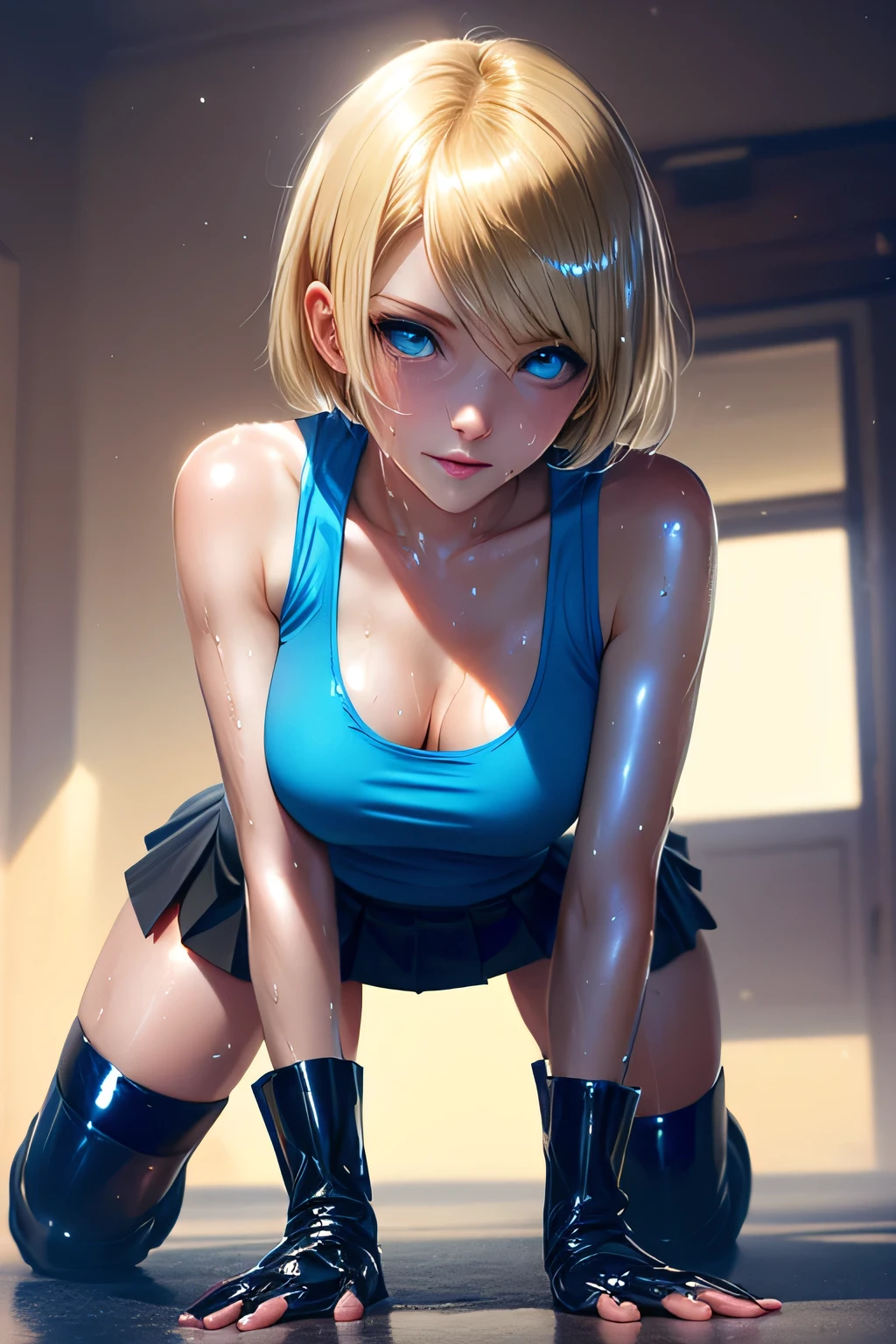 shill、high-leg bloomer、Tight gym clothes outerwear、Troubled face、is crying、red blush、embarrassed from、Tied with a rope and unable to move、Squatting and spreading crotch、Open legs in the crotch of a crab、tiptoeing、ghost town、outside of house、Sex Expressions、((a large amount of cloudy liquid drips from the genitals、the presence of vibrators on the genitals,,))