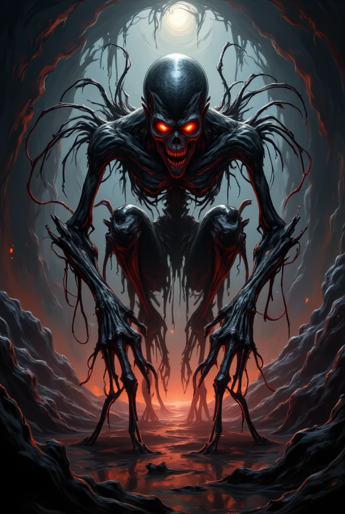 Make a sketch scary creepy creature for an anime