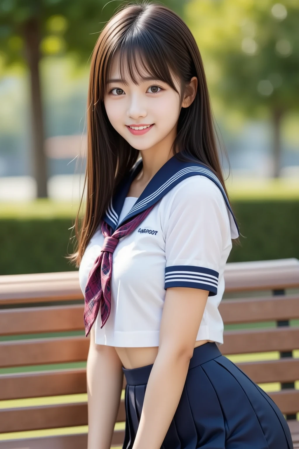 Neat female college student, , (school uniform, summer clothes), outside the playground, (slim), realistic, detailed, skin texture, super detailed, delicate and sexy clavicle, smile, super detaileded face, detaileded lips, detaileded eyes, double eyelid, small breasts, small breasts, small, small, flat chest、bellybutton、I can see your panties、白色のunderwearです、thighs、thighsが見えてます、butt、かわいいbutt、open your legs、両open your legs、underwearが見えてます、(NSFW:1.3)、I&#39;m raising one leg、perspective from below、（underwear：1.2）、String panties、Panties that cling to the skin、thin panties