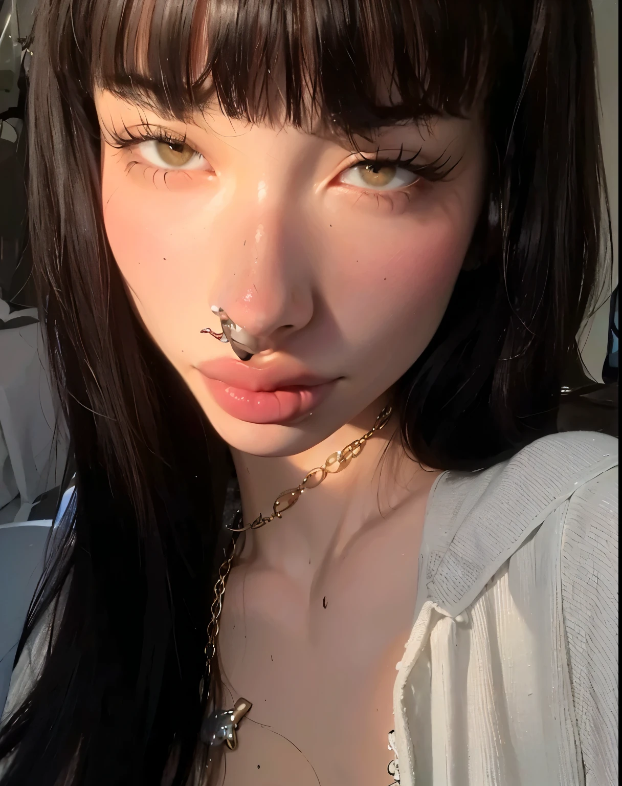 (Browsing Caution:-2), (Realistic, photo-Realistic :1.4), (Highest quality, masterpiece:1.2), RAW Photos, High resolution, Intricate details, Very detailed, Realistic and sharp details, Portraiture, (Front view:1.2 ), alone, Beautiful Japanese Woman, Beautiful woman, (Black Hair), (Short Bob Hair), Detailed face, Detailed eyes, Beautiful Eyes, Refined nose, Pale skin, Fine skin, (Nose hook, Chain strap), (Gemstone Choker), clavicle, shoulder, T-Shirts, skirt, dress、(whole body)、(Configuration from below)、(tattoo)、(Nipples)、(Are crying)、(tearsを流す)、(tears:1.2)、(Eyes that cried)、(tearsを流す)、(Crying face)、Nose hook、