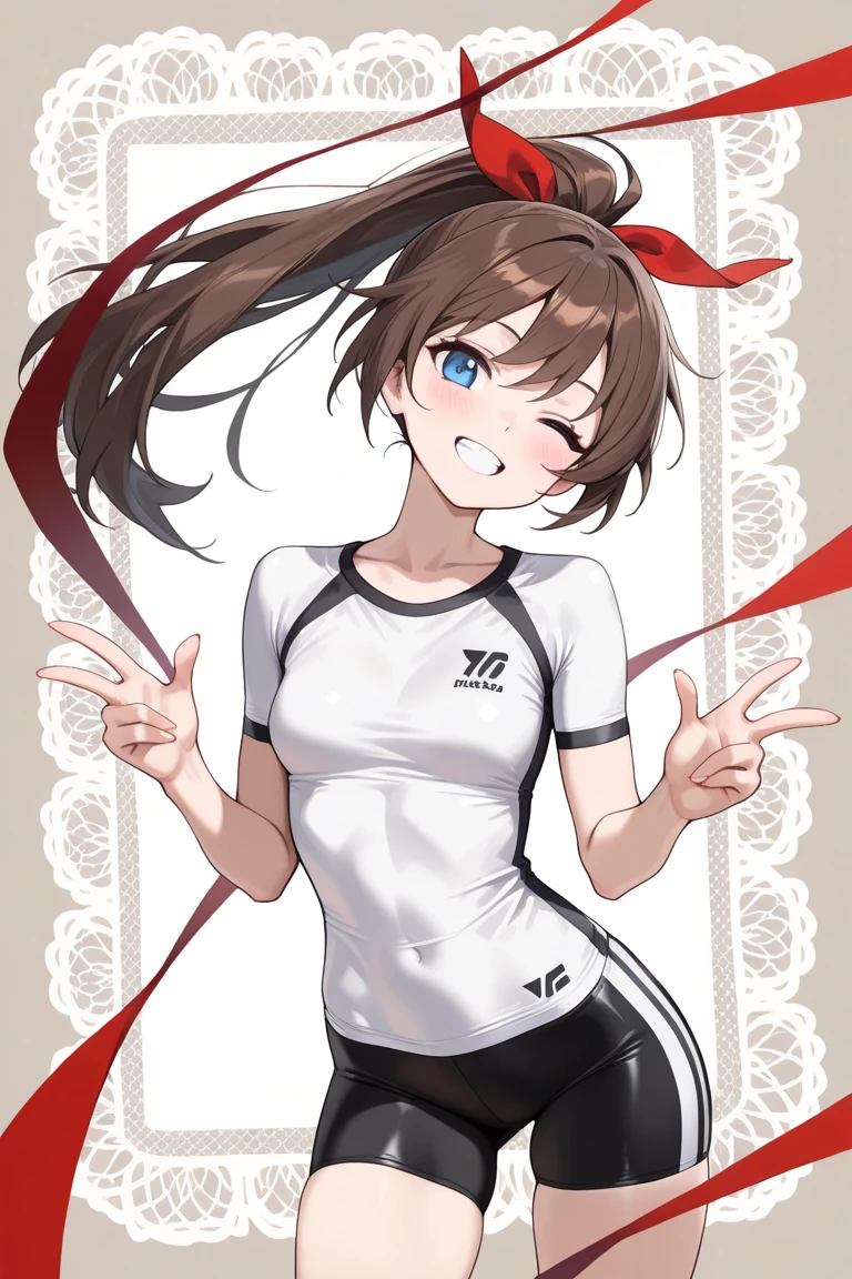 ((beste-Qualit, tmasterpiece)), a 1girl, brown hair, Black pants, white tshirt, hairsh, braided, gray eyes, Smiling, closed mouth