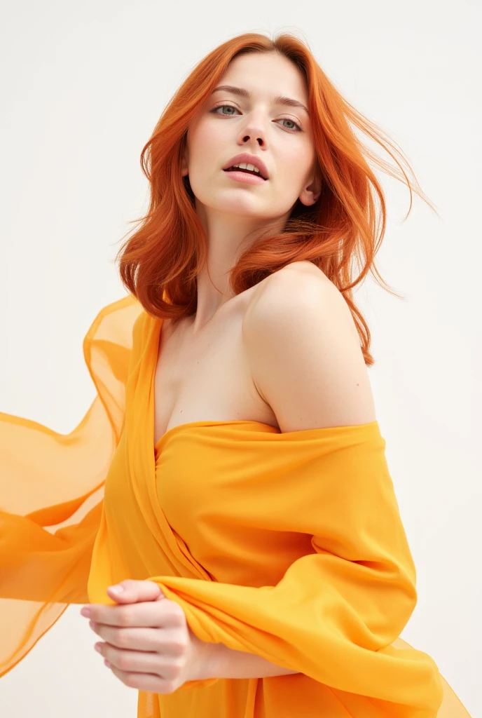 photo of 30 year old redhead woman wearing yellow dress