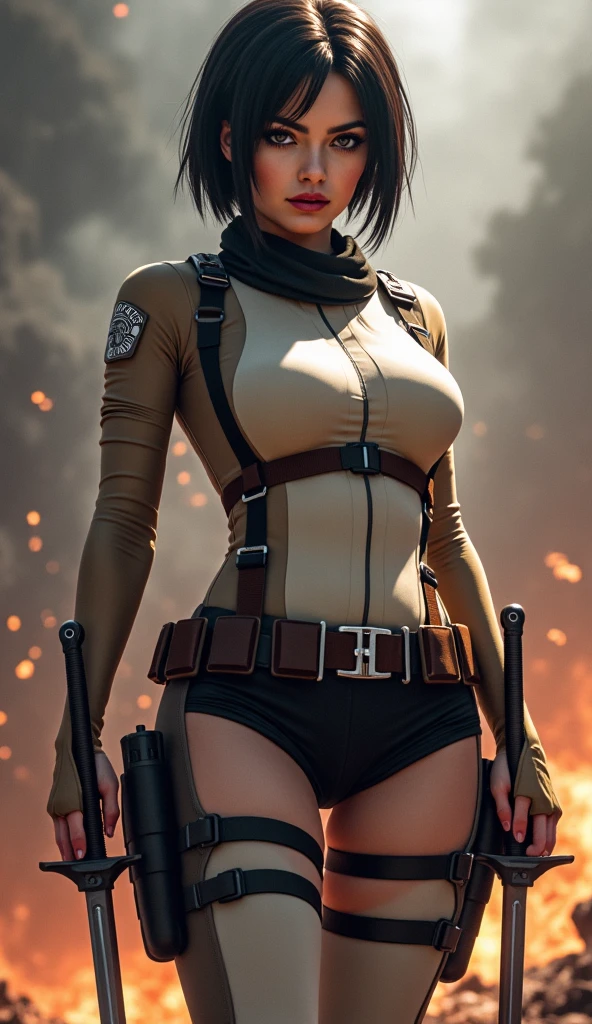 absurd resolution, Highresolution, (obra-prima:1.4), ultra-detalhada, 1Menina, em uniforme militar da segunda guerra mundial, campo de batalha,Pose sexy, camera perto do corpo
