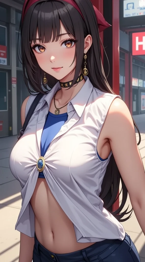 Chica anime con pelo de cola de caballo y camisa blanca posando frente a la ventana, chica anime seductora, makoto shinkai y artgerm, beautiful alluring mujer anime, chica anime atractiva, estilo artgerm, personaje de anime femenino, tifa lockhart, (parpadeo), mujer anime, tifa, sakimi-chan, beautiful mujer anime, makoto shinka