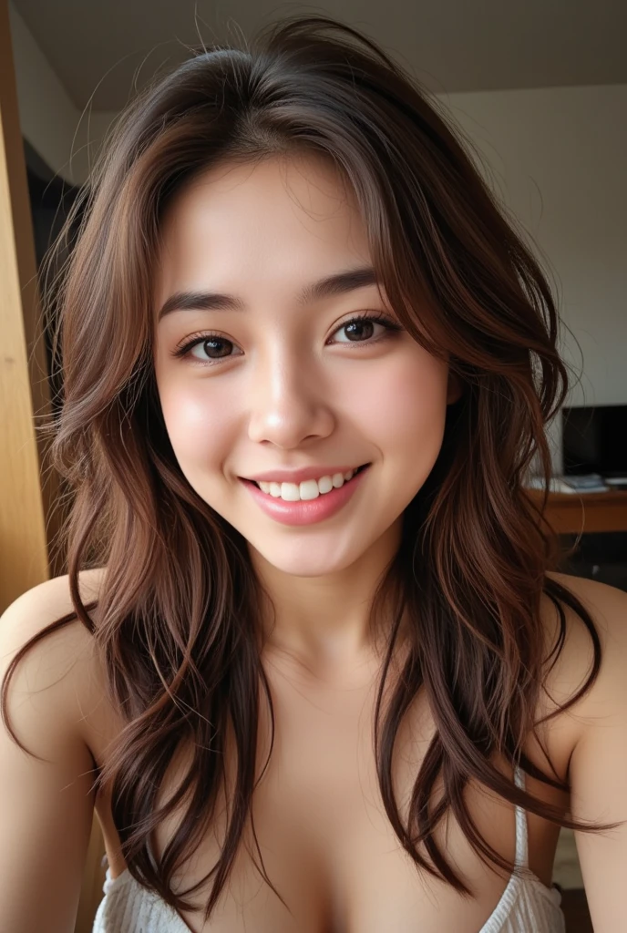 highest quality, shape, Very detailed, finely, High resolution, 8k wallpaper, Perfect and dynamic composition, Beautiful and detailed, Medium Hair, Mid-chest, Natural color lip, Sexy pose, Life form, View your viewers, smile, 17-year-old girl,Young face、low length、Very big breasts、Ecstasy (school uniform:1.8、Exposing breasts), Sex, erotic, Fair skin, Whitening, (Sex, vaginal Sex:1.1), Life form, Mole, Mole under eye