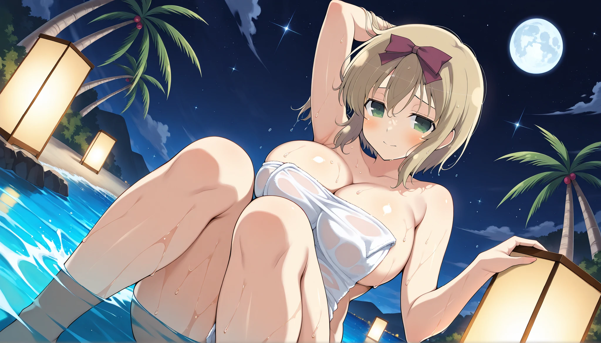 1girl, nsfw, blonde hair, short hair, hairband, Purple eyes, empty eyes , large breasts, nipple, Running, Heavy snowfall area, frozen, wet, crying, mountain, Alone, crying, Naked, solo, 1girl, amusement park , Peeing, lactation, projectile lactation