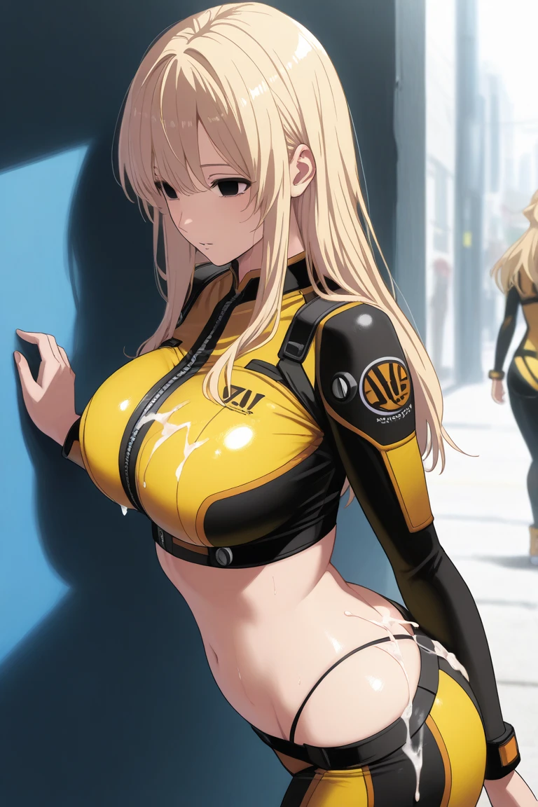 girl sporty,((attractive girl)),
(large breasts:1.4),saggy breasts,(((absurdly long unkept hair,blonde hair,very long hair,voluminous hair,Thick hair,Dense hair,long hair,colored inner hair))),((heterochromia:1.5, (orange_eye and blue_eye))),intricate eyes,beautiful detailed eyes,symmetrical eyeat))(((lustrous skin:1.5,bright skin: 1.5,skin tanned,shiny skin,very shiny skin,shiny body,plastic glitter skin,exaggerated shiny skin,illuminated skin, wet legs))),(spider lower abdomen,narrow waist,wide hip,athletic body,inflated legs,detailed body,(detailed face)),
cute,slutty,seductive,erotic,(((nsfw))),
((tight sports bra, tight sports panties, (orange and black clothes))),(((cleavage))),((wet clothes,intricate outfit,intricate clothes)),
(dynamic pose:1.0),coquette,smiling,(centered,scale to fit dimensions,Rule of thirds),
cyberpunk city by the ocean at night, with bright neon signs and dark stormy clouds and puddles, scenery:1.25,
artistic photography,(photography taken by sldr),highres, sharp focus, (ultra detailed, extremely detailed), (photorealistic artwork:1.37),(extremely detailed CG unity 8k wallpaper),((synthwave background theme)),(((vibrant colors))),(intricate background),(masterpiece),(best quality),