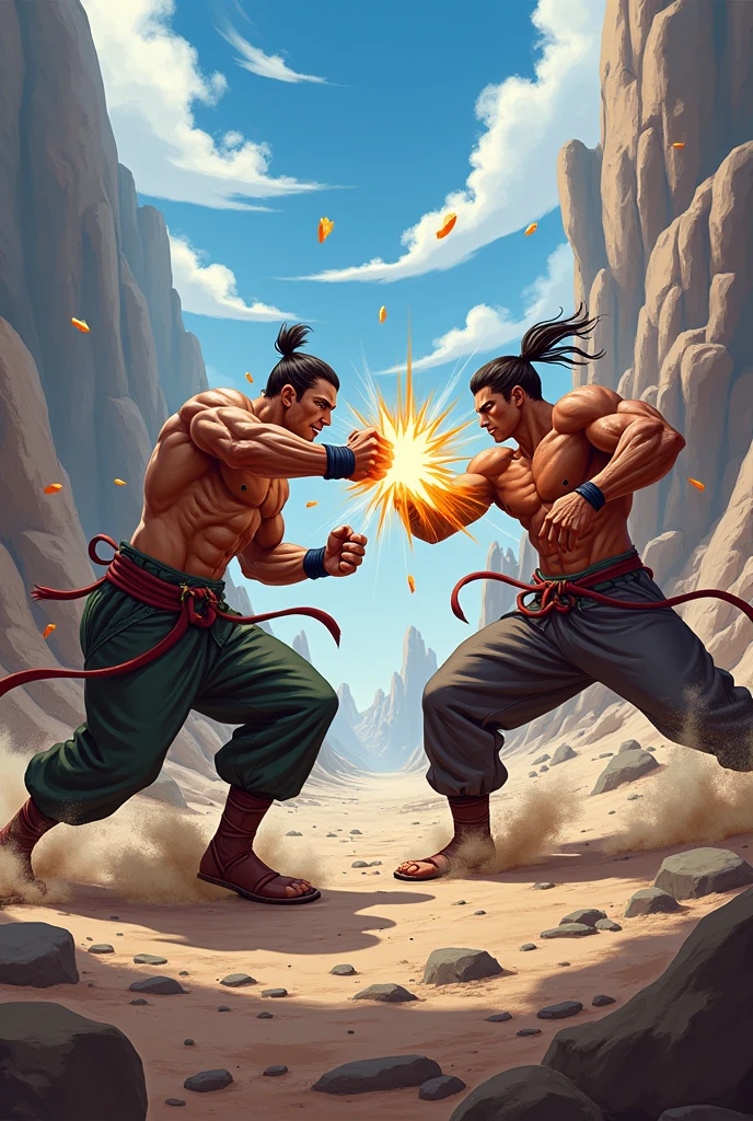 create a manga intense fighting scene of two heroes