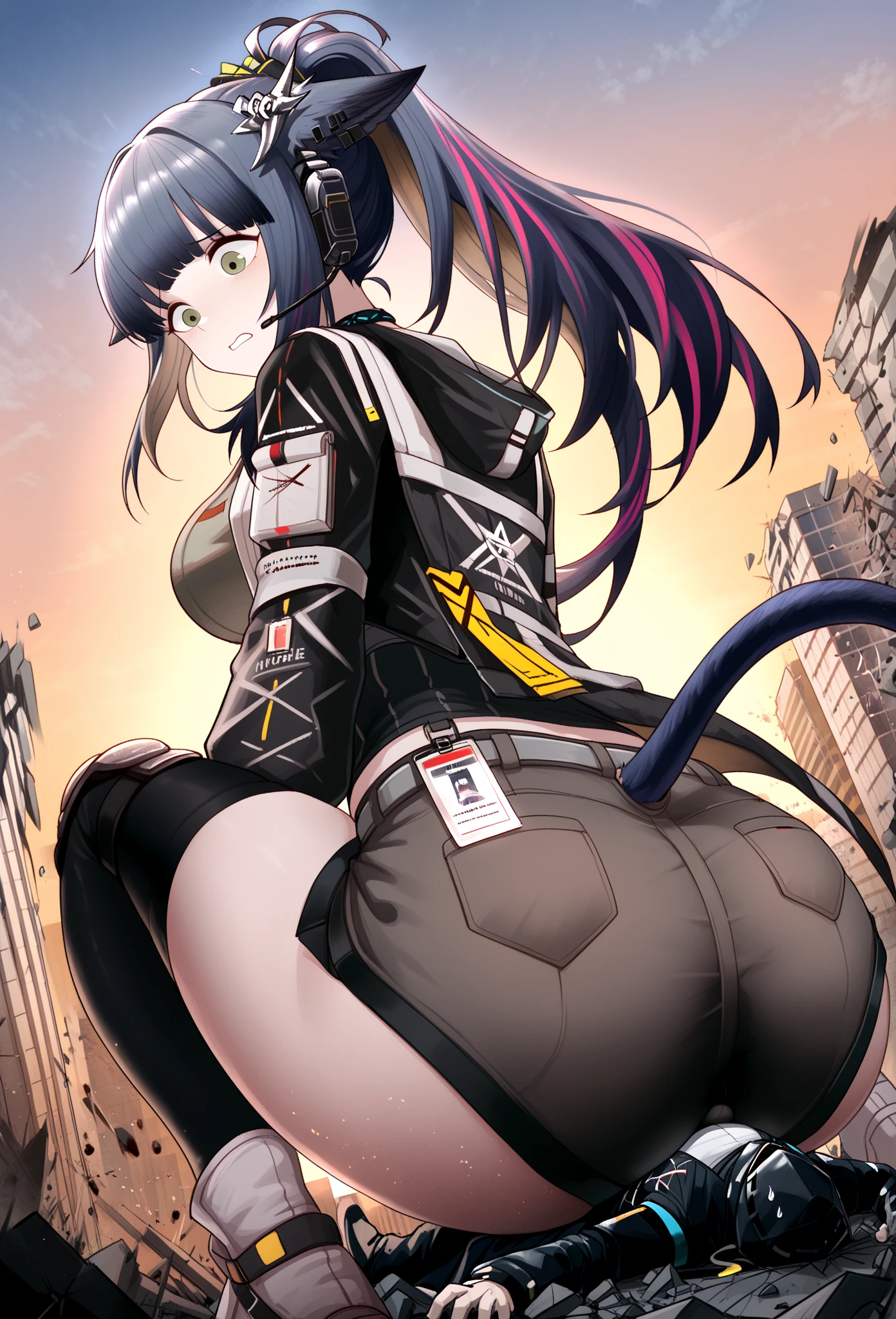 ((multicolored hair, black hair, white hair)) half white and half black hair, bicolor, black and white hair, colored hair, colored white and black hair 1 girl, two-tone hair, black on top, white on bottom 1 gilr, ,perfect anatomy girl muscular girl toned body girl large breasts girl thick girl angry girl best quality girl black hair girl yellow eyes girl pale girl pale girl,beautiful woman brunette, muscular, wearing short leggings withe, black tights, short hair, beautiful eyes, beautiful, yellow eyes, white shirt, black leather jacket, shorts, short white leggings, dark alley city black pantyhose, two-tone hair, black on top, white on bottom, black hair with white, two-tone hair, half white and half black hair