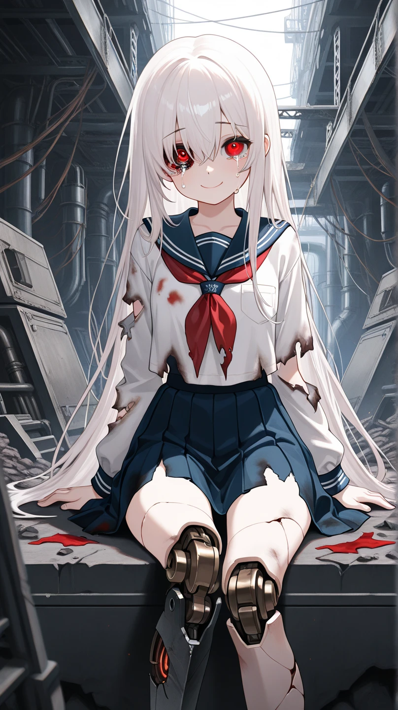 Anime girl sitting on steps，His face was covered in blood, the anime girl is crouching, Yandere, still from tv anime, screenshot from guro anime, official anime still, gapmoe Yandere, screenshot from the anime film, anime visual of a cute girl, Today's featured anime stills, style of anime4 K, animated still, Badass anime 8 K
