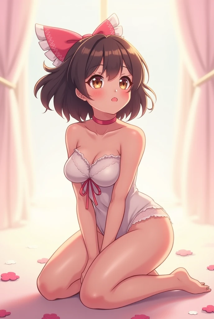 (( masterpiece, highest quality))), (girl)),、NSFW、at close range:1.5、butt:1.5、((double piece:1.8、))、cute、black hair、twin tails、short hair、(rabbit ears、pink leotard、white stockings)、、angry look、anger、Are crying、tears、acme、orgasm、My pussy feels good、((close)), ((flushed)),,,Sweat、perfect lighting、perfect composition、on the bed、lamp lighting