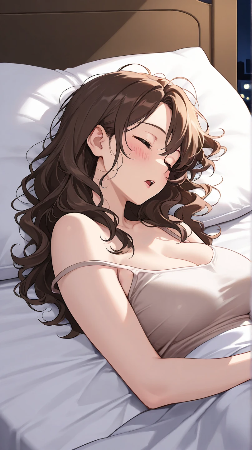 Kyouka Tachibana - Tachibana-san-chi no Dansei Jijou Matome Ban - PonyXL 1milf, mature female, mothely, seductive fat body, fetailed female body, brown hair, (Flowing hair:1.2), (woman sleeping lying on bed), sleeping, (wearing white oversize t-shirt, off-shoulders), see through, visible breast, beautiful pussy, Pov, panties pull, dripping vagina, wet vagina, cameltoe,