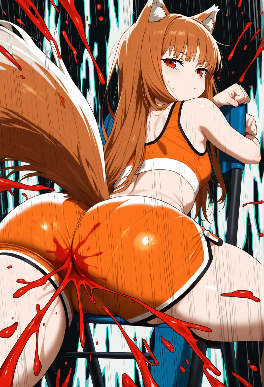 her hands are grabbing and spreading her ass, anime retro styled