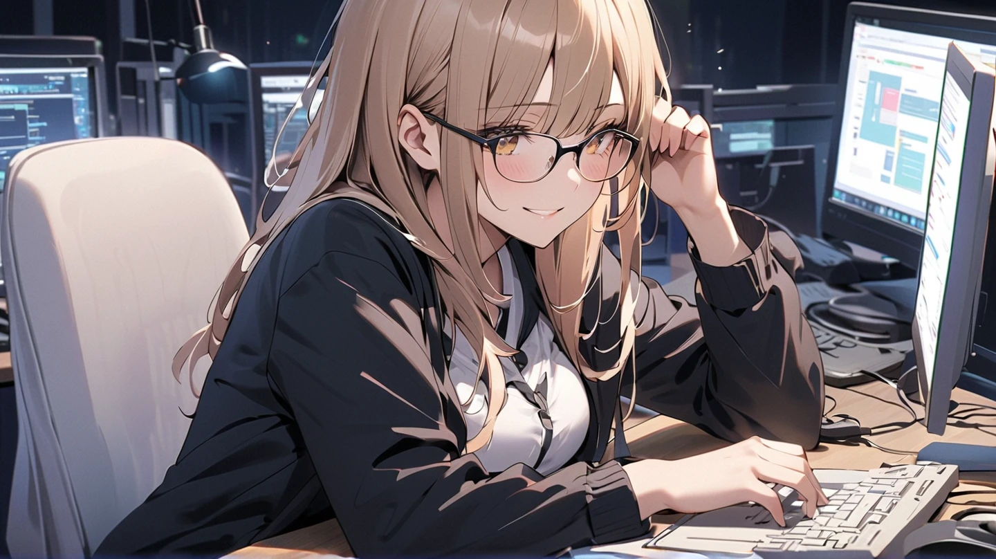((masterpiece)), super detail, (detailed eyes, detailed face), high quality, highres, high details, Messy hair, staring at a computer monitor in a dimly lit room late at night, a messy room, With her shirt open, Holding a lit cigarette in her mouth, smoke coming out of the cigarette, she have bags under her eyes, 27-inch monitor, The room is lit only by the light emitted from the computer monitor, solo, 1 girl