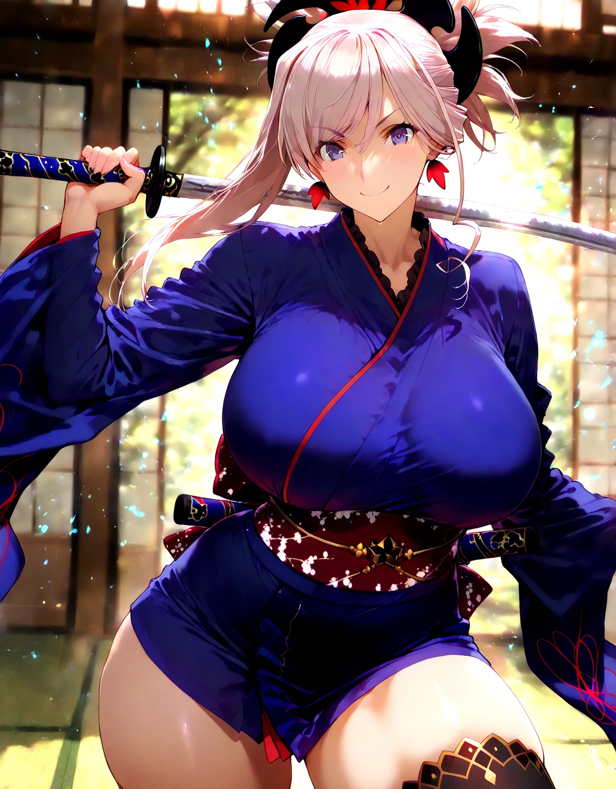 Erotic Anime Illustration、best image quality、Plump gal warrior guarding the castle gate、mordred、perfect proportions、warrior&#39;The same goes for、Overwhelming big breasts that go beyond common sense、thick legs with fat、cowboy shot、Also々new expression