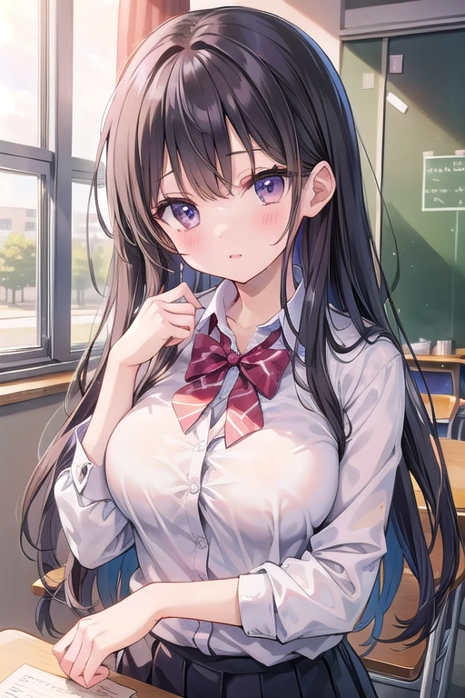 1 girl, alone, young face、black hair, (naked), high school girl、school uniform、big breasts, thighs, classroom、 (blush:1.5)、shirt、skirt、loafers、Ahegao、open your big mouth、stick out your tongue、shed tears、nipple、breastfeeding、huge breasts、panties、realistic eyes、nippleが透けて見える、Ahegao、dead face、shortcut、Glasses、eyes that rotate violently、rob々new lips、realistic teeth