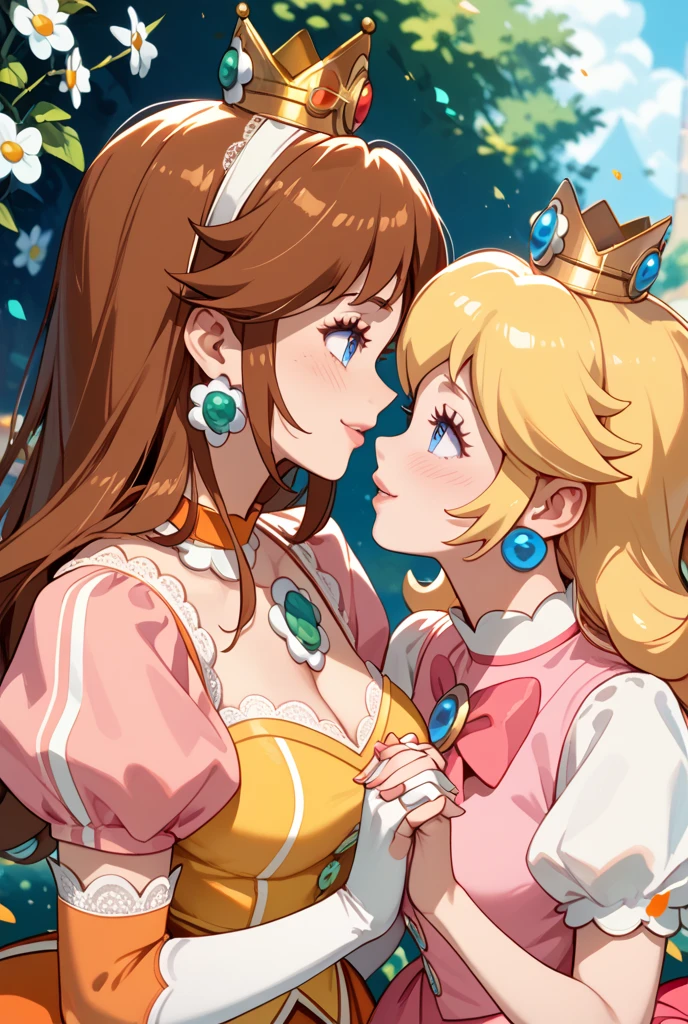 masterpiece, best quality, absurdres, (2girls, yuri:1.3), (height difference:1.3), (kiss, happy kiss, closed eyes, holding hands:1.2), heart, outdoors, sun rays, fields, trees ADDCOMM
(1girl), (hmjupiter, ponytail, tiara, jewelry, sailor senshi uniform, green sailor collar, choker, elbow gloves, white gloves, pink bow, brooch, white leotard, green skirt, pleated skirt:1.3) ADDCOL
(1girl), (pomu1st, hair bow, hair ribbon, hair flower, butterfly hair ornament, halterneck, black gloves, white shirt, black gloves, green skirt, high-waist skirt, fairy wings:1.3) <lora:sppomuRainpuff:0.8> <lora:sailor_jupiter_v2:0.75> <lora:happy_kiss_v2:1.0>