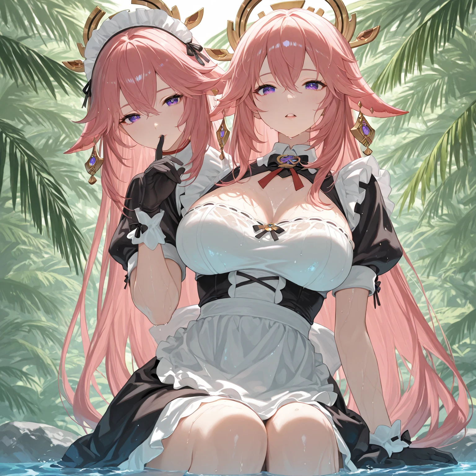 (Masterpiece, best quality), best resolution, (3 heads:1.5), 1 woman,Yae Miko,สาวTwo headsด้วย((18 years old, Two heads, Two heads are positioned next to each other, Forged neck, Facing the audience, Tattered clothes, white top, Black short sleeve hoodie, white pants, best breasts, Chest 85, pink hair, girl fox ears, green eyes, open mouth, drunk, surprising, confused, Open your chest wide., Look at yourself in the bathroom mirror.., Close up DSLR photos, (8ก, 4K, Masterpiece),(Masterpiece, best quality), best resolution, (3 heads:1.5),Arms separated,arm circle, (Put your hands on your head...), (lower hand on ankle), (lower hand on leg), Full content in the frame, full body view, (four arms),(Multi-arm),(many hands), รูปร่างเพรียวบาง Masterpiece,best quality,best resolution,1 woman,many heads, upper body, smile, Facing the audience,big breasts,simple background,Beautiful face,Beautiful hair,beautiful eyes,beautiful body,Beautiful hands,conjoined twins