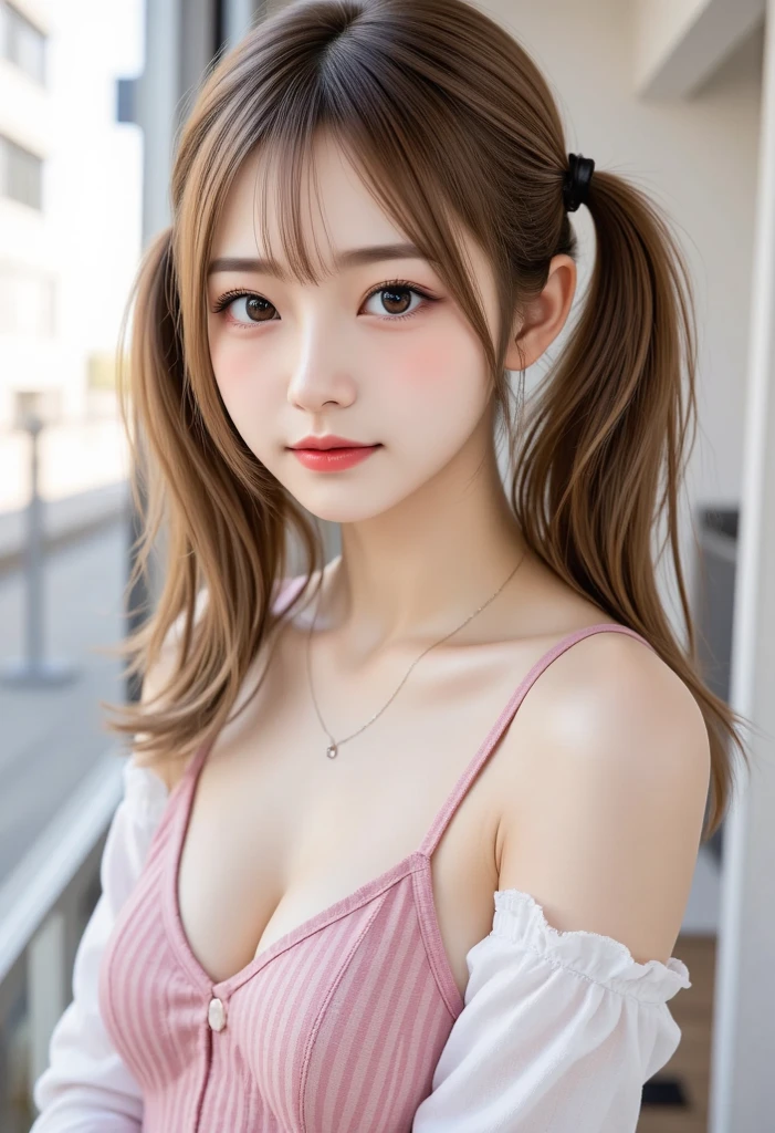 ((masterpiece: 1.3),8k, Realistic, RAW Photos, Highest quality: 1.4), (One Girl), beautiful顔, (Realistic Face), (Brown long hair: 1.3), bangs, Perfect dynamic composition,(High quality with attention to detail, Realistic depiction of eyes:1.3)、(((Twin tails、Headband、赤いcheek、Pink cheek color:1.2、Embarrassing、Fair skin、ta Dress:1.3、Open the chest、Show your belly button:1.2、Thin thighs、Have a look at this、Angle from above、Dark hotel room、Background Blur、Full Body Shot:1.3))),The whole is facing forward、21talent、beauty、Well-formed face、Make the eyes even、beautiful黒髪、Banditium Build、Balanced ratio、beautiful足、Fresh face、beautiful景色、beautifulヘアスタイル, (bangs), (smile), smile, Realistic eyes, Gloss, highlight, highlight in the Eyes, eyelash, 目の中のbeautifulディテール, (Realistic Skin), Shooting from the air、beautiful肌, Transparency、(beautiful)、 bust, smile, teeth, Confused, charm, 超High resolution, Ultra-realistic, High resolution, Golden Ratio, clear eyes, Wet, Looking into the camera, ear, Shine, Long neck, double eyelid, Thin eyebrows、Big eyes, cheek, kind character, charm personality, kind, 圧倒的なcharm, bright personality