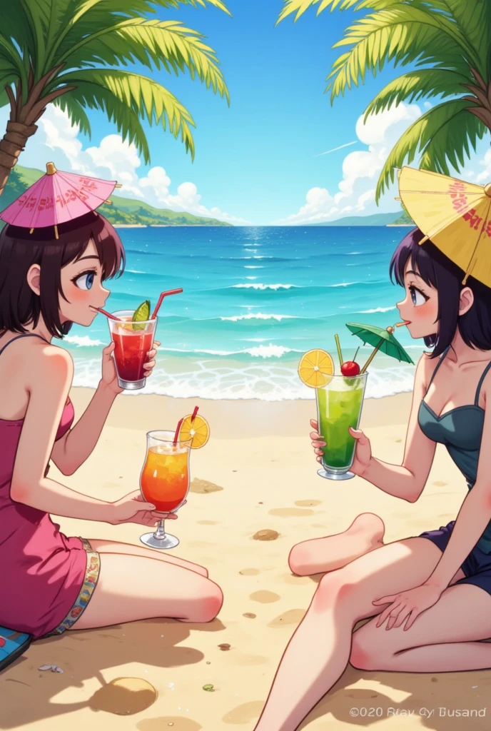 one piece animation characters: nami and nico robin, drink wine, smile, deluxe clothes