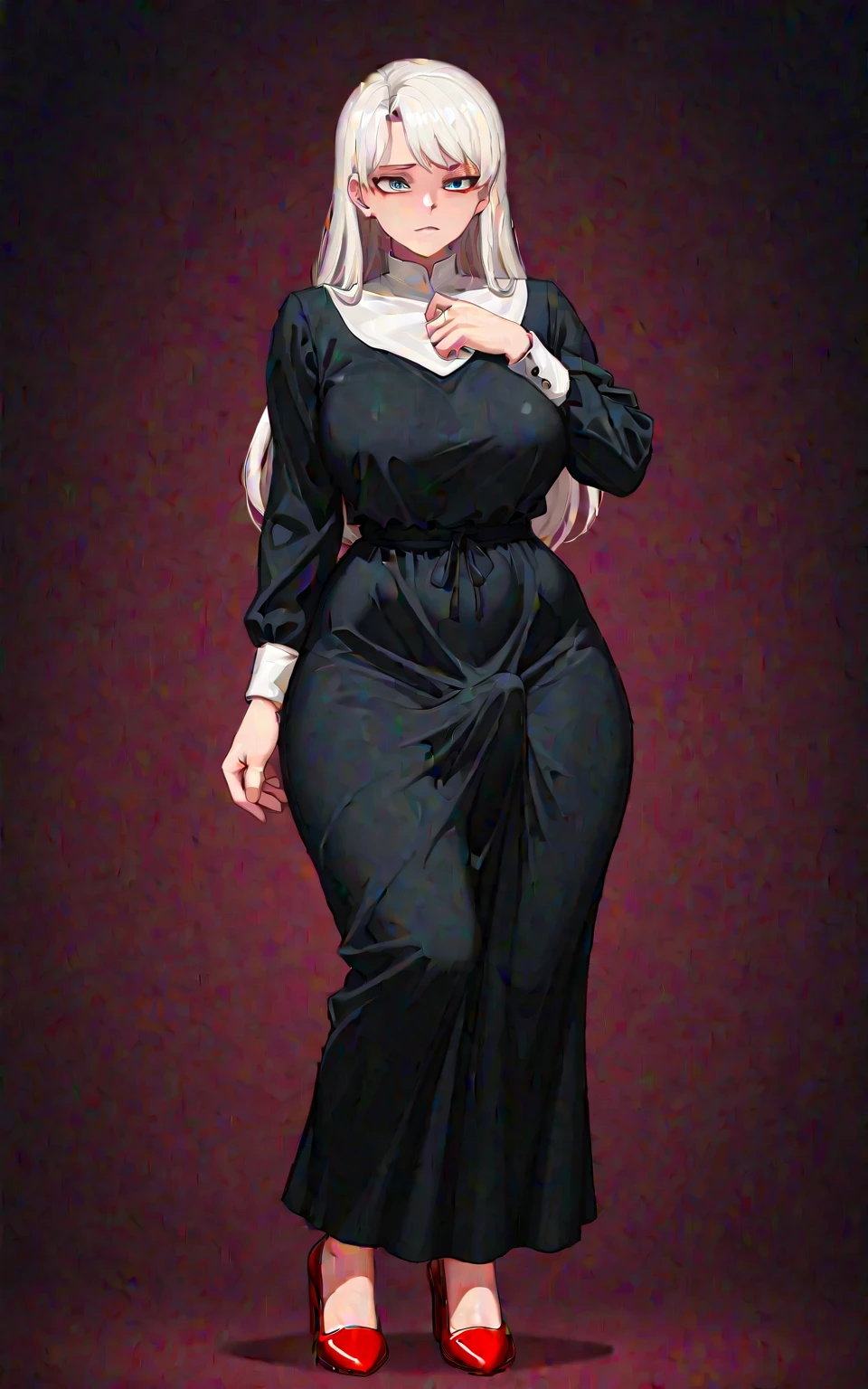 Woman, pregnant, pele escura, cabelos brancos, Purple eyes, uma mulher de pele escura com cabelos brancos e olhos roxos. She has a plump and curvy figure, usando um vestido preto longo que destaca sua silhueta graciosa. Her black high heels add a sense of elegance to her balance. She is in a nocturnal environment, talvez ao luar em um jardim tranquilo ou em um ambiente urbano iluminado.
Enquanto aprecia a paisagem, ela adota uma pose mais sensual, Cerca de 50% suggestion, highlighting your femininity and self-confidence. His expression is serene, com um sorriso leve e olhos expressivos, conveying your passion for life and cooking.
Ela segura algo delicioso para provar, showing your enjoyment of food and the sensory experience. The environment is calm and trusting, combinando sensualidade e conforto,Hard disk, retina, piece of master, preciso, anatomicamente correto, pele texturizada, Super Detalhe, Detalhes altos, alta qualidade, Premiado, best quality, High, 1080P, Hard disk, 4k, 8k, 16k
