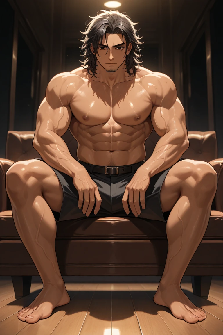 drawing of a man with a shirt on sitting on a stool, masculine pose, male anime character, muscular character, inspired by Itō Ogura Yonesuke, heroic masculine pose, anime man, fighter pose, humanoid form, young anime man, male anime style, with out shading, muscular!!, anime style character, akira from chinese mythology