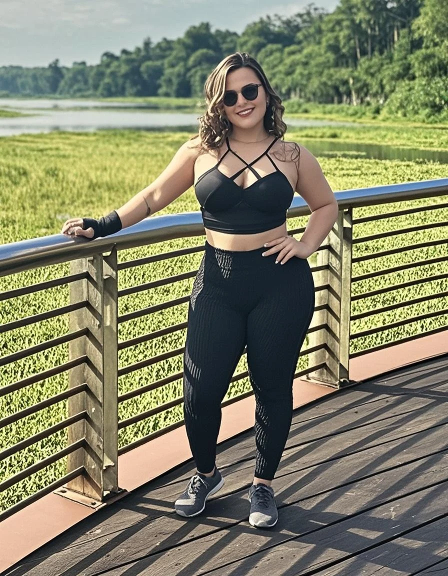 there is a woman standing on a rug in a living room, vestindo roupas pretas justas, black perneiras, legging preta, elastano preto, 3 Brazilian mother of 5 years, traje apertado, roupa apertada, vestindo equipamento de fitness, 40 anos, vestindo roupas simples e justas, perneiras, jet black perneiras, em terno de spandex, wearing a black jumpsuit