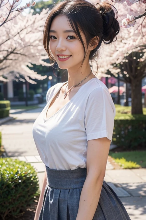 Product quality, ((One girl per photo)), Cowboy Shot, Young and pretty girl in Japan, Long Bob Hair, Standing on a hill in the suburbs,((Henry Shirt)), ((mini skirt))、 The London skyline in the background, Super cute face, Glossy Lips, Double eyelids on both eyes,Bob Hair, Asymmetrical bangs, Sunburned skin, Center image, 8k resolution, Attention to detail, Detailed hairstyle, Detailed face, Cinema Lighting, Octane Rendering, Ultra-realistic, Perfect limbs, Perfect Anatomy、((8K))、((Floral clothes))、((furubody))、((smile))、(Large Breasts)、((one person))、