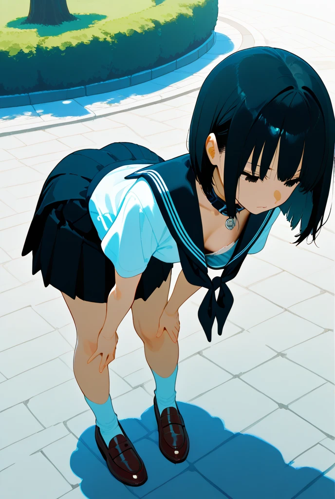 {{{masterpiece}}}, {{{best quality}}}, {{ultra-detailed}}, {illustration}, {{an extremely delicate and beautiful}},Kirigaya Suguha,(loli:1.3),1 girl,smile,short hair,(black hair:1.1), dark grey eyes,bangs, hair clips,(huge breasts:1.3),natural saggy ,(long pointed breasts:1.2),(shiny skin:1.4),(gleaming skin:1.4),(lying:1.4),(put hands on chest:1.4),(school swimsuit:1.2),animated painting,cowboy shot,(from below:1.2),poolside