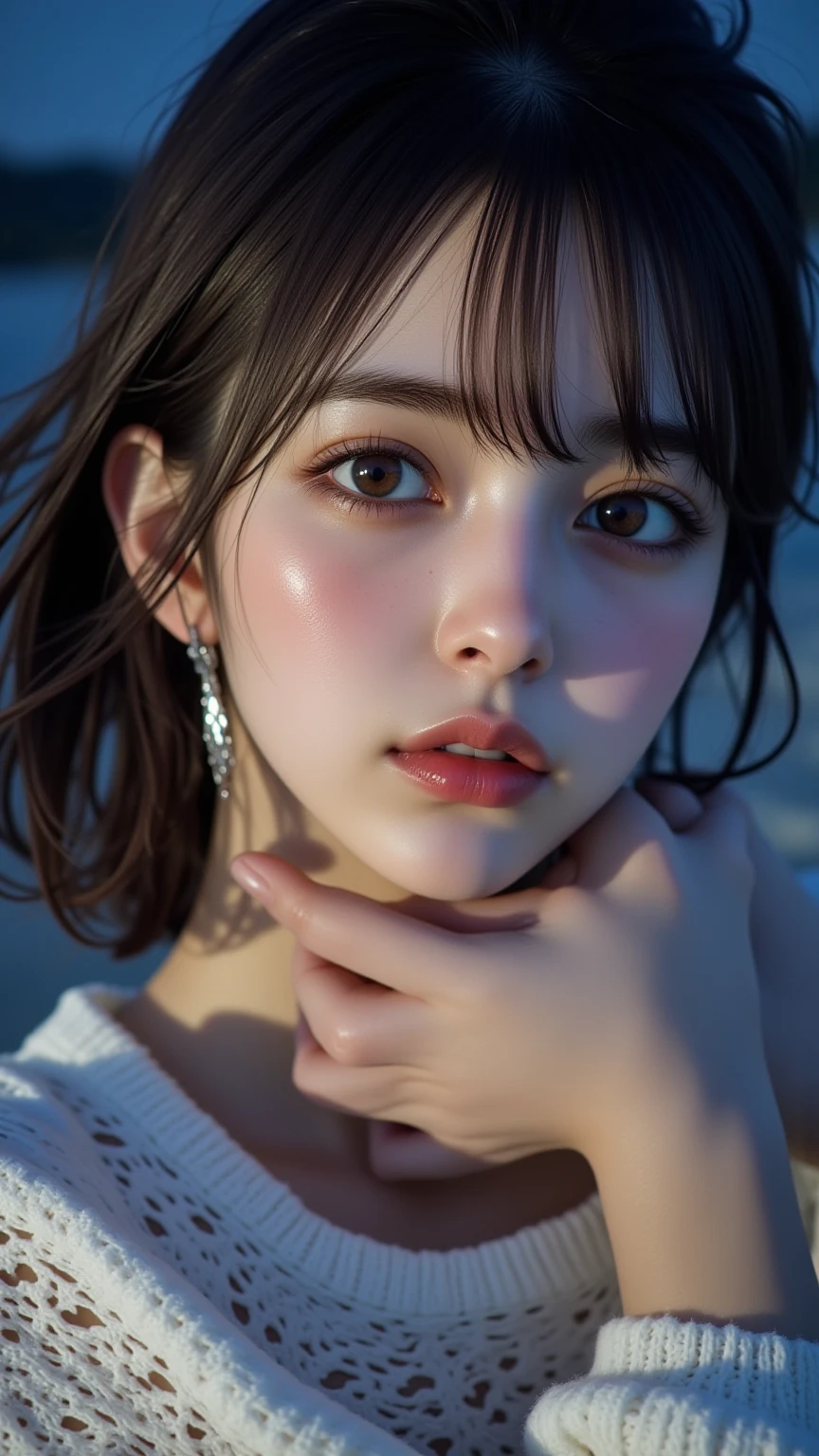8k, masterpiece, RAW Photos, Highest quality, Realistic, Very detailed, Depth of written boundary, Cinematic Light, Anatomically correct body,
(An elegant and beautiful mature woman:1.2),
Wavy black long hair, Very beautiful face, Exquisitely detailed face, Goddess-like deity々Beautiful, Glamorous Body, Very sensitive skin, Transparent white skin, Sexy ass, Sexy thighs,
Leotard Swimsuit, Detailed cloth texture, Gorgeous necklace, Gorgeous earrings,
Starry sky background, Dark sandy beach at night, Pitch black sea surface,
Cowboy Shot,