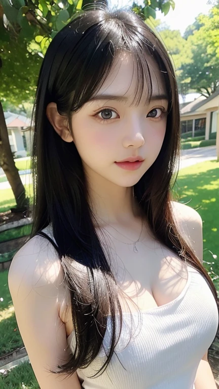 Black Hair、Bangs、long、Slanted Eyes、Pink Eyes、Big Breasts、beautiful girl