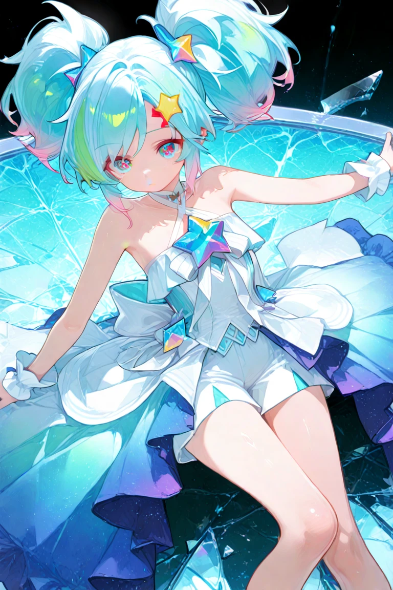 phos, hair, portraitures, hali々And,  intricate and detailed, Splash Screen, swirling background、neon color、Colossal tits 、Depressed、A sexy、nice waist、swim wears、A black