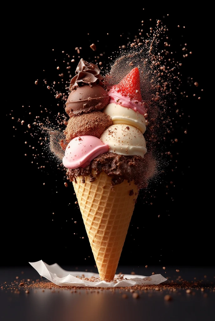 Delicious ice cream explosion, White background, sharp