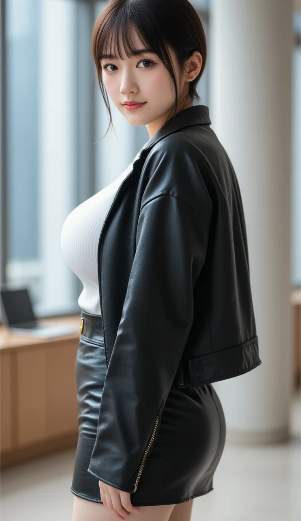 There is a gap、(The button is off:1.u can see the skin through the gaps、A light blue bra is visible through the gap.:1.3)