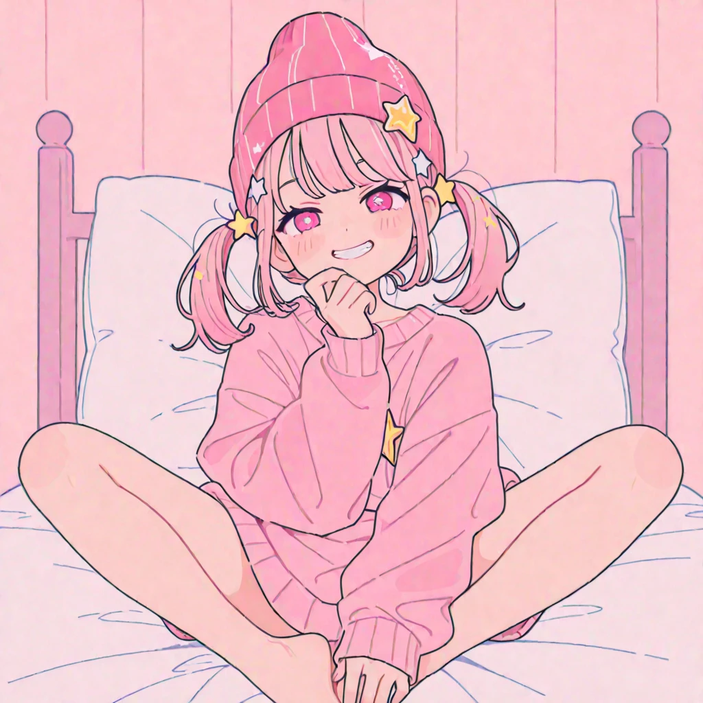 Hoops has tan brown skin and pink blush with electric pink lipstick. Her eyes are brown, and her black puffy hair is worn up in buns with straight cut bangs. Her outfit is composed of an orange onesie with Baby 00 written in pink, worn beneath an electric pink and white sports jacket. Her orange and white high tops are worn with white sports socks accent by two electric pink lines. SPARKLE; GLITTER