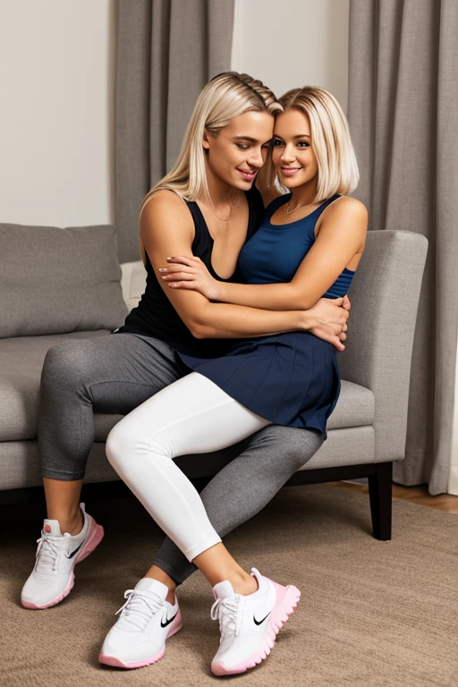 best resolution, 2 heads, two different people become conjoined, different heads, blonde hair, ponytail, eyeliner, 25 years old, cute, flirting, horny, sexy, standing in bedroom, holding phone, taking a photo,