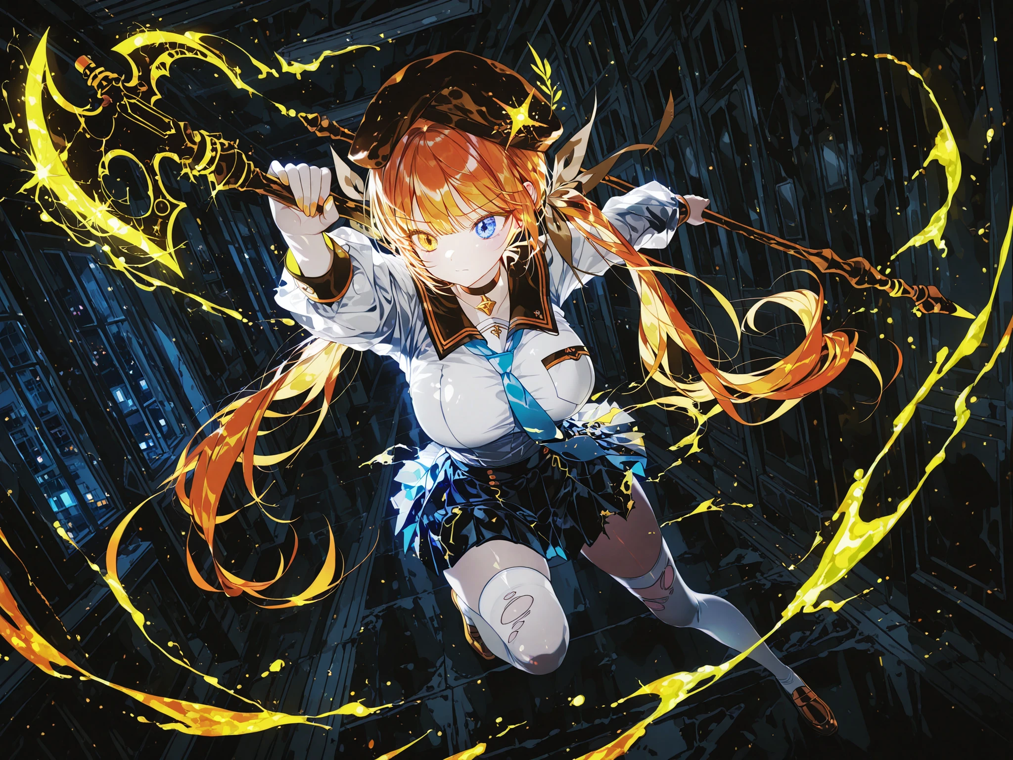 quality\(8k, wallpaper of extremely detailed CG unit, masterpiece, highest resolution, top-quality, top-quality real texture skin, hyper realistic, increase the resolution, RAW photos, best quality, highly detailed, the wallpaper, cinematic lighting, ray trace, golden ratio\), BREAK, solo, 1 girl/(cute, kawaii, small ???, chibi, hair floating, hair color cosmic, hair shining brightly, braid hair, hair messy, dandelion hairbow, eye color cosmic, big eyes, pale skin, big breasts, (dynamic angle: 1.4) full body, dynamic pose, detailed face, vivid color), background\(outdoor, park, many grass and trees, golden hour) tornado of clouds in the sky, s9from front: 1.8), please do raw hands correctly,(ground level shot:1.5)