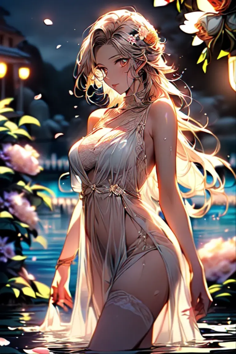 random posture, (very delicate and beautiful work), (masterpiece), 1girl, a girl in a white dress, high-detailed, leaking waist, contorted ponytail, charming look, beautiful clear eyes, green pupils, delicate necklace, delicate earrings, fairy ears, simple blurred background, very detailed description, beautiful, charming, ultra-fine painting, delicate face, delicate figure, thin collarbone, beautiful lips, beautiful breasts, soft back figure, mix4, (8k, RAW photo, best quality, masterpiece: 1.2), (realistic, photorealistic: 1.37), girl alone, cute, cityscape, evening, rain, rain, professional lighting, photon mapping, radiosity, physically based rendering, christmas, big
