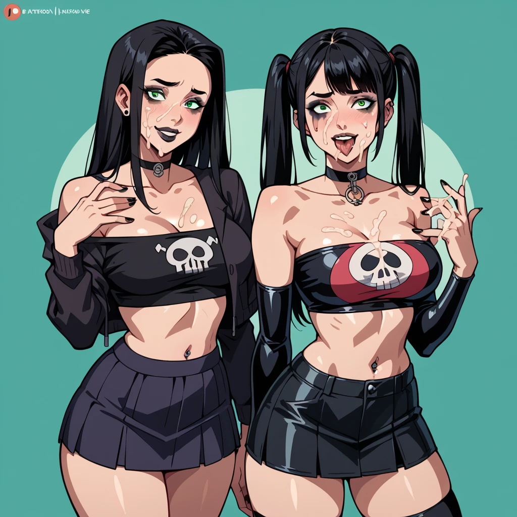 big lips, Brown hair, pink eyes, japanese face, improve, improve grin, two sides up, huge breasts, Wide hips, sexy, detailed, pink room, Hits, (evil smile1.4), kawaii, pleated skirt, punk, GOOD, Pink and black suit, plaid skirt, punk shirt, choker, punk skirt, punk shirt,navel piercing