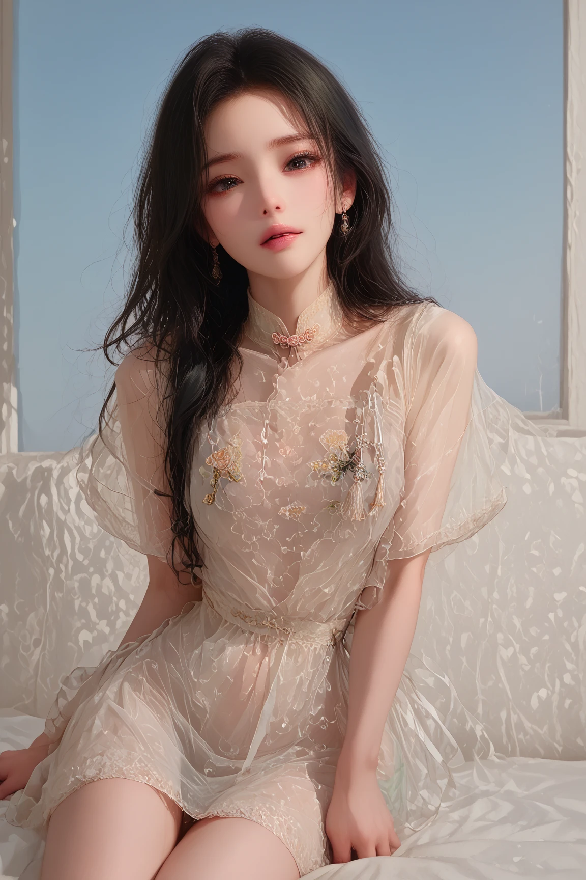 (((best quality))),(((ultra detailed))),(((masterpiece))),illustration,((1 beautiful girl,female driver,solo)),((sitting on the seat)),((in the car)),((slim,thin)),((small breasts,flat chest)),parked,roadside,vibrant,(floral sheer pajama dress:1.3),graceful,(short ponytail:1.2),(slender legs:1.2),((arms behind back,spread legs apart)),delicate,features,eyes,focused,ahead,calm,concentration,classic,convertible,evening,breeze,caress,adjusted,,frame,confident,steering,wheel,delicate,hands,maneuver,control,world,setting,sun,warm,glow,illuminate,sky,canvas,match,road,stretch,explore,possibilities,background,town,life,evening,shops,opening,doors,people,strolling,cool,air,atmosphere,peaceful,serene,contrast,chaos,city,independence,societal,norms,constraints,destiny,embrace,challenges,symbol,strength,resilience,spirit,summer,((from front,upper body))