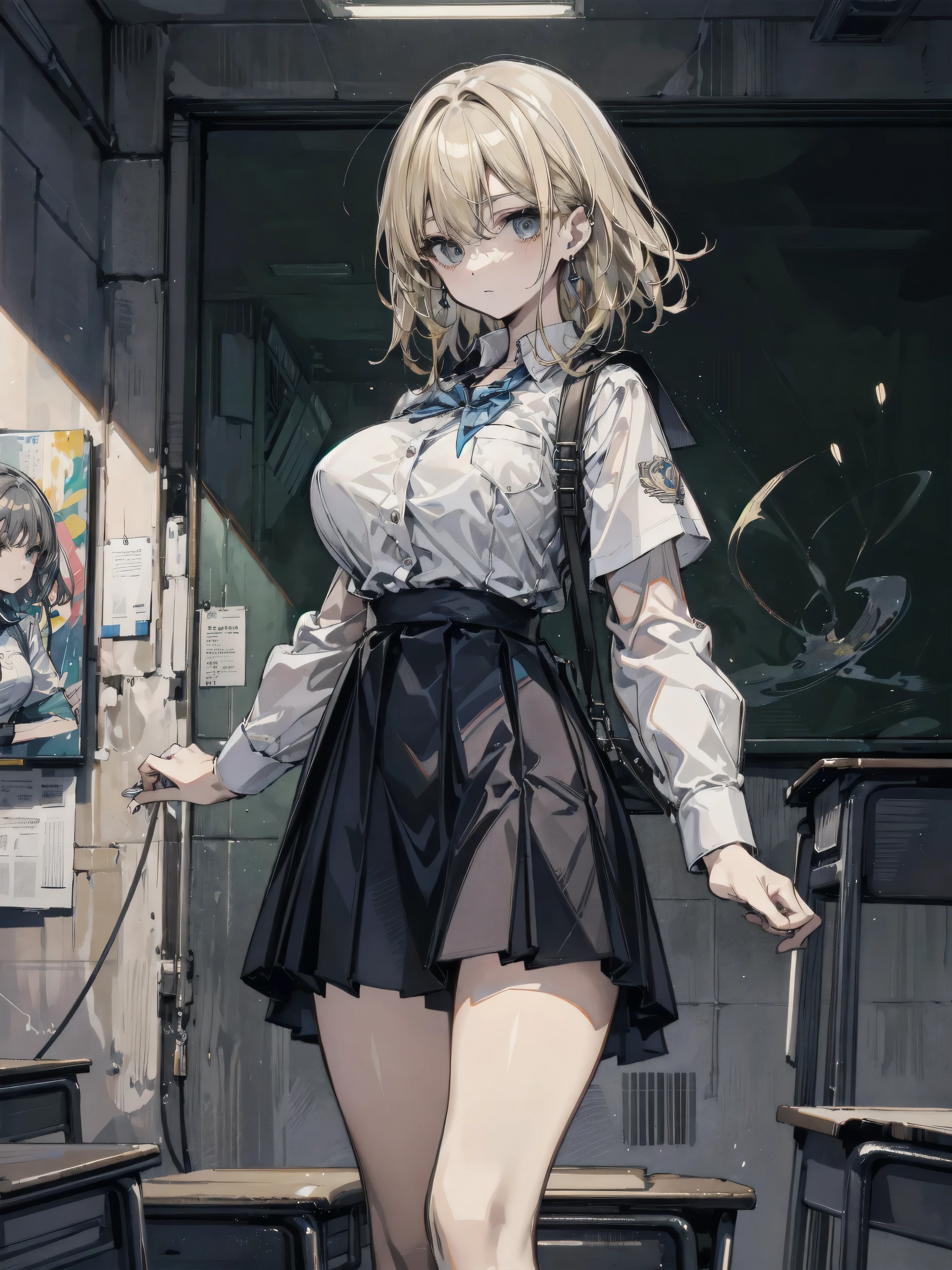 masterpiece, best quality, solo, <lora:har-4:1>, haru_estia, skirt, short hair, white_jacket,