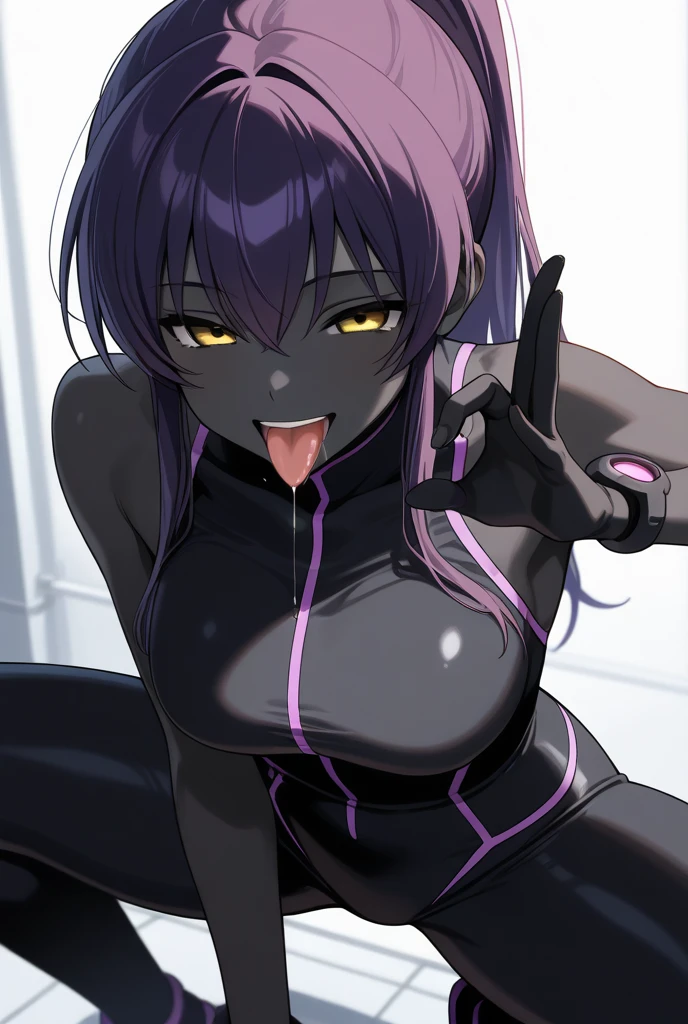 {{{mash kyrielight}}}, smile, ahegao, 1boy, 1girlstanding, arms up, boy is grabbing girl's breasts from behind, cum in pussy, looking at viewer, large penis